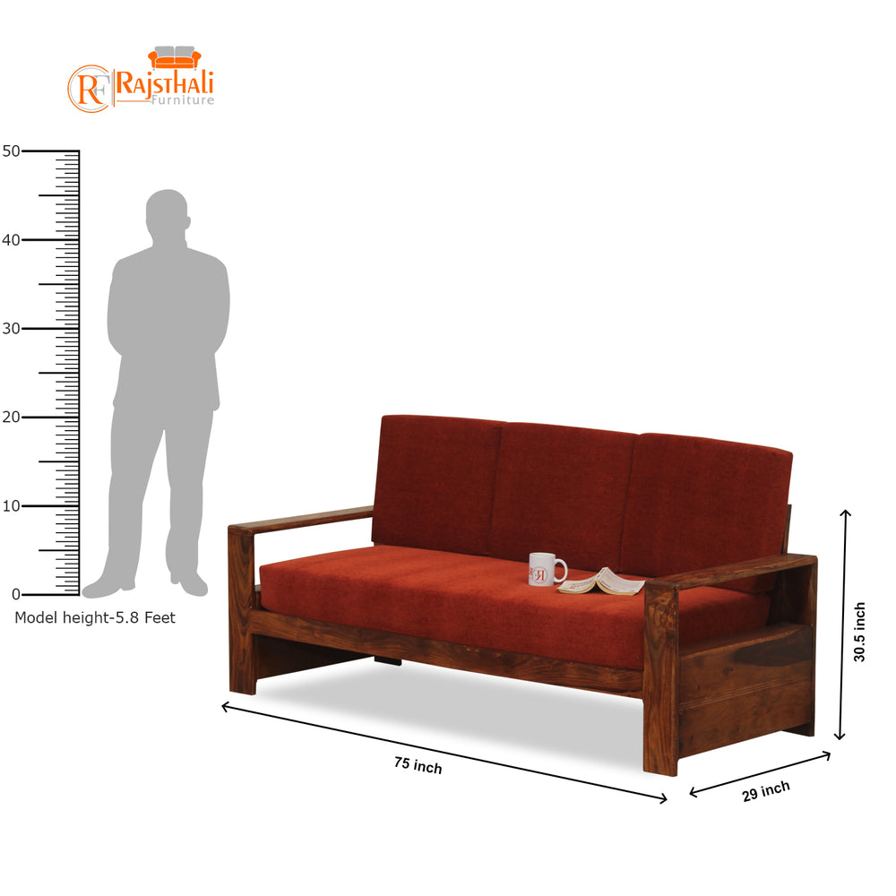 Ravishing Sheesham Wood Sofa (3 Seater, Honey Oak Finish) - Rajasthali Furniture 