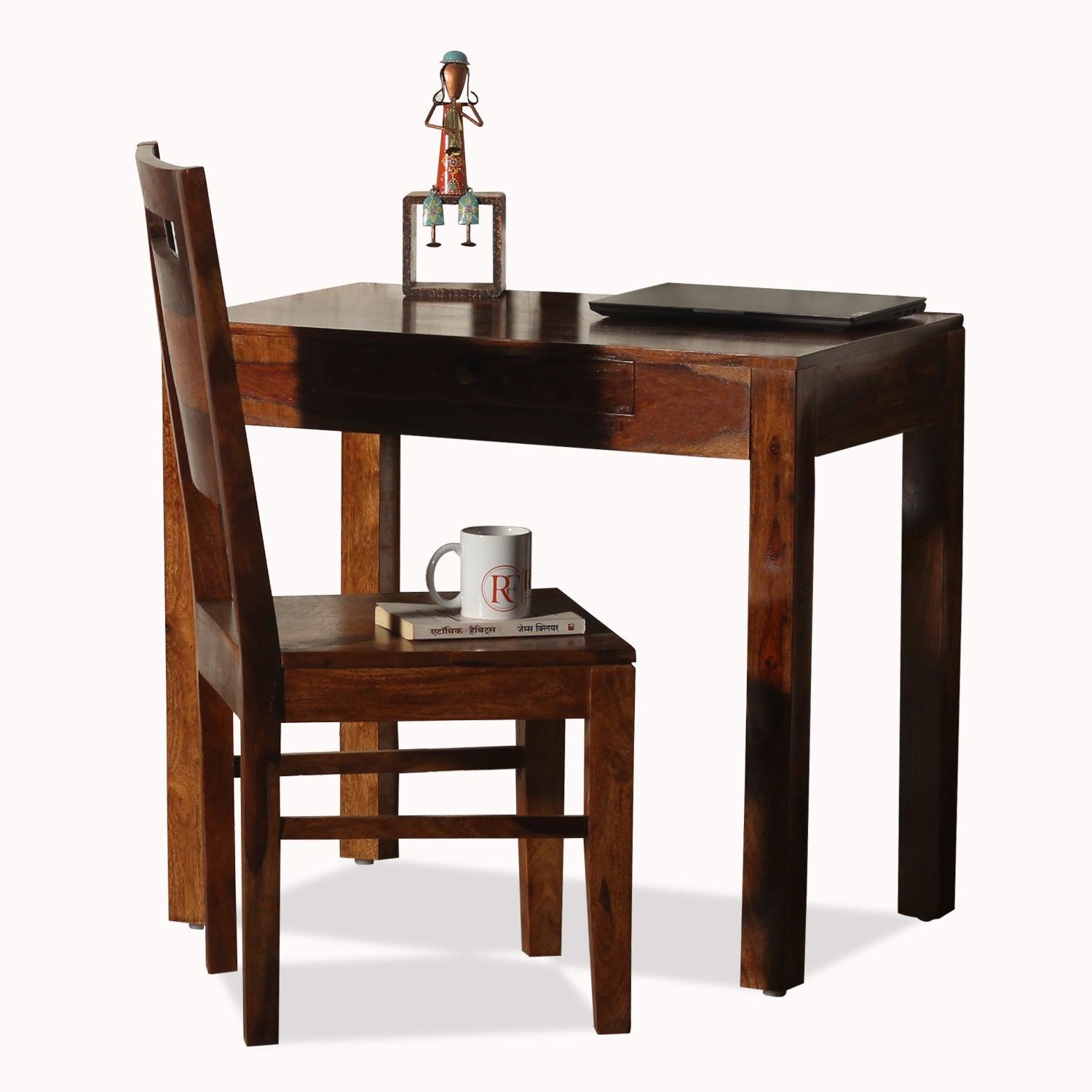 Adom Solid Wood One Drawer Writing Table in Honey Oak Finish - Rajasthali Furniture 