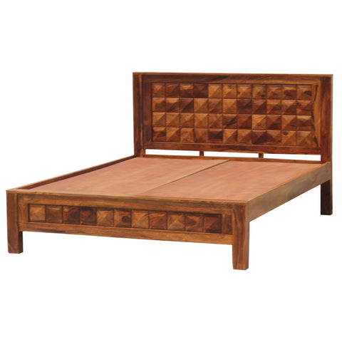 Diamond Solid Wood Double Bed Without Storage in honey Oak Finish - Rajasthali Furniture 