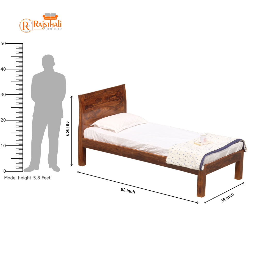 Helios Sheesham Wood Bed Without Storage (Single, Honey Oak Finish)