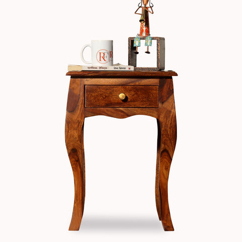 Viola Solid Sheesham Wood floor Mounted Side Table in Natural Finish - Rajasthali Furniture 