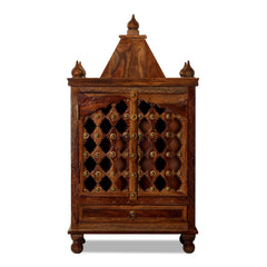 Jamini Solid Wood Double Door and One Drawer Mandir in Honey Oak Finish