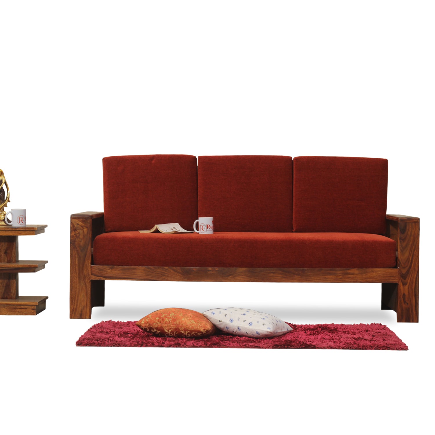 Ravishing Solid Wood Three Seat Sofa Set In Honey Oak Finished - Rajasthali Furniture 