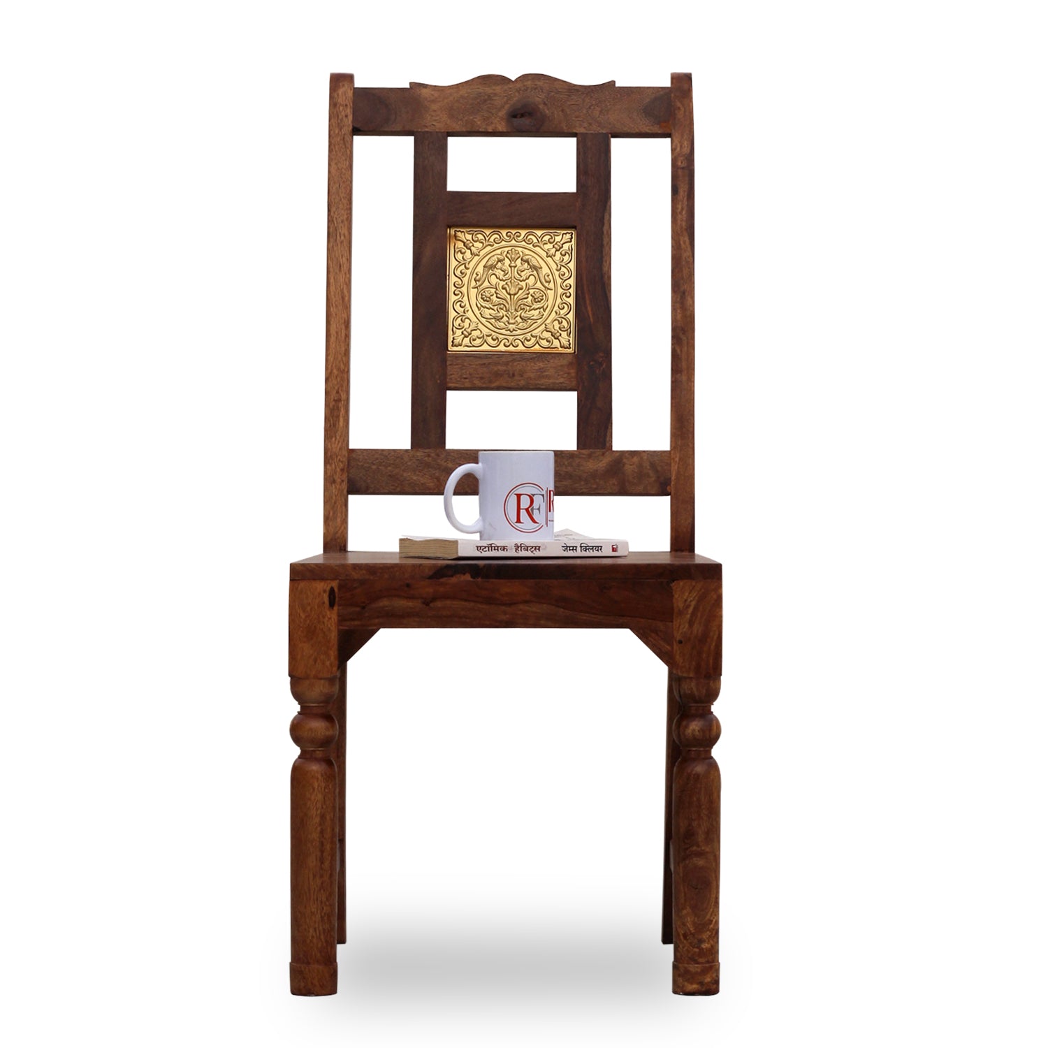 Peony Solid Sheesham Wood with Brass back Dining cum Study Chair in Natural Finish - Rajasthali Furniture 