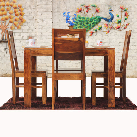 Rosa Solid Sheesham Wood Four Seat Dining table Set in Natural Finish - Rajasthali Furniture 