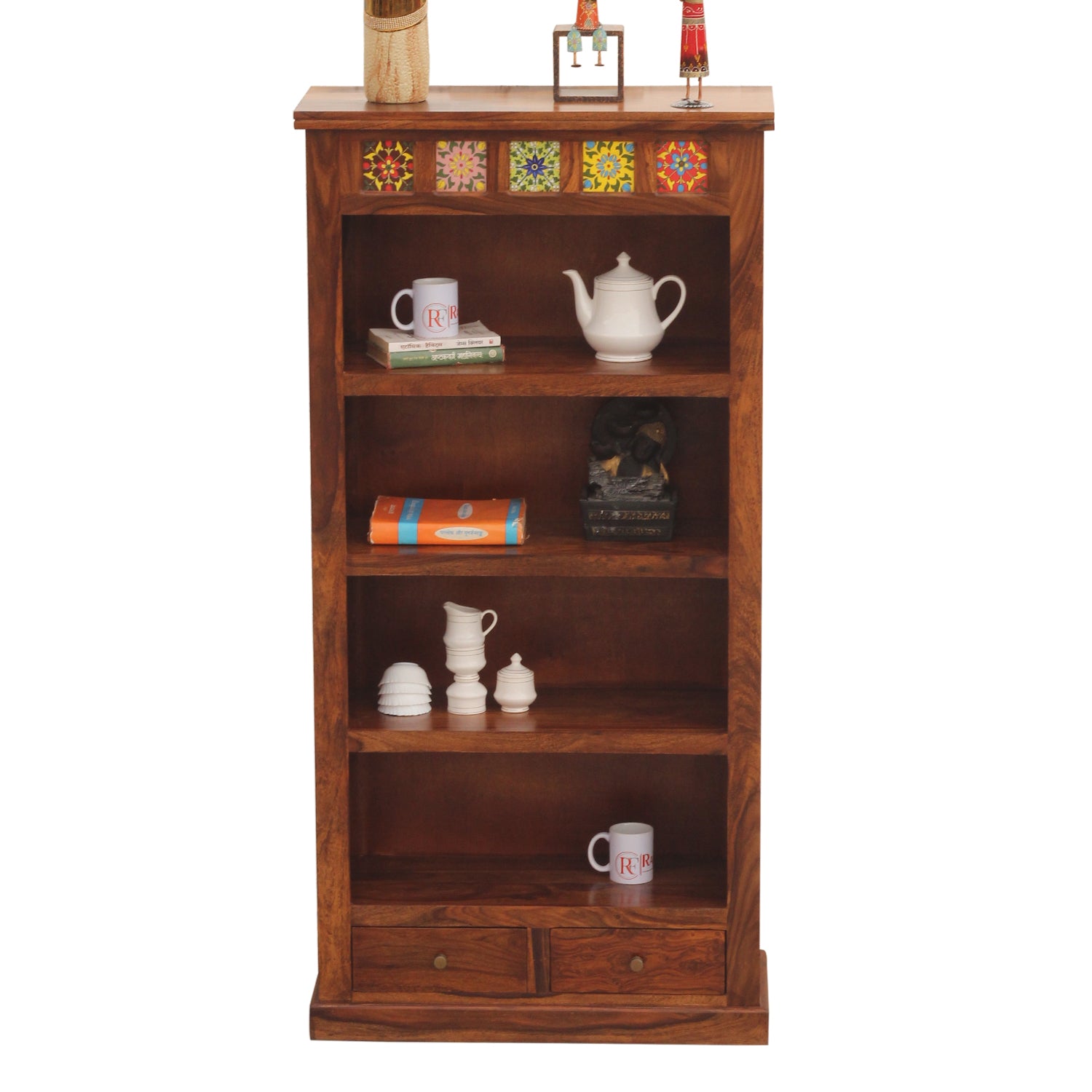 Opus Solid Wood Book Rack and Multipurpose Cabinet in Honey Oak Finish - Rajasthali Furniture 