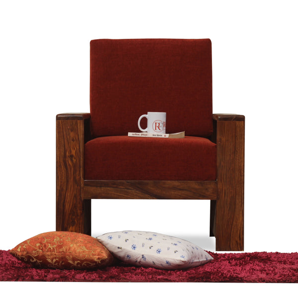 Ravishing Solid Wood Single Seat Sofa Set In Honey Oak Finished - Rajasthali Furniture 