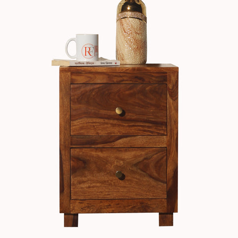 Eastleigh Two Drawer Wooden Bed Side Table in Honey oak Finish - Rajasthali Furniture 