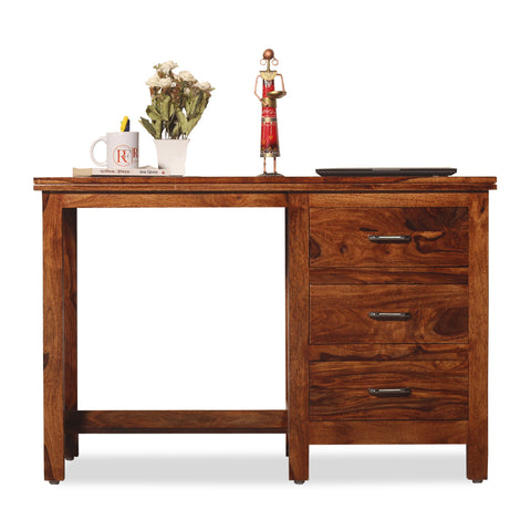 Calla Solid Wood Study Table with Three Drawers in Honey Oak Finish - Rajasthali Furniture 