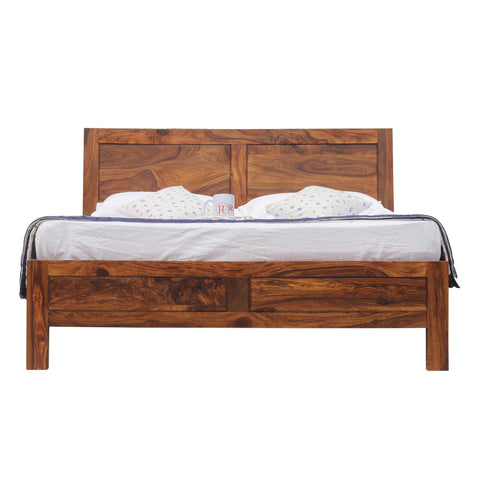 Helios Solid Wood Double Bed Without Storage in Honey Oak Finish - Rajasthali Furniture 