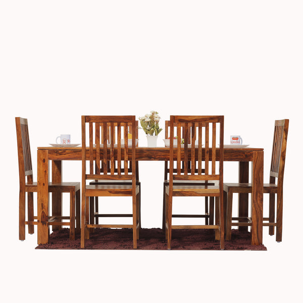 Samoa Solid Sheesham Wood Six Seat Dining Table set in Natural Finish - Rajasthali Furniture 