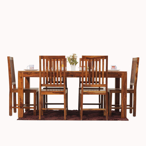 Samoa Solid Sheesham Wood Six Seat Dining Table set in Natural Finish - Rajasthali Furniture 