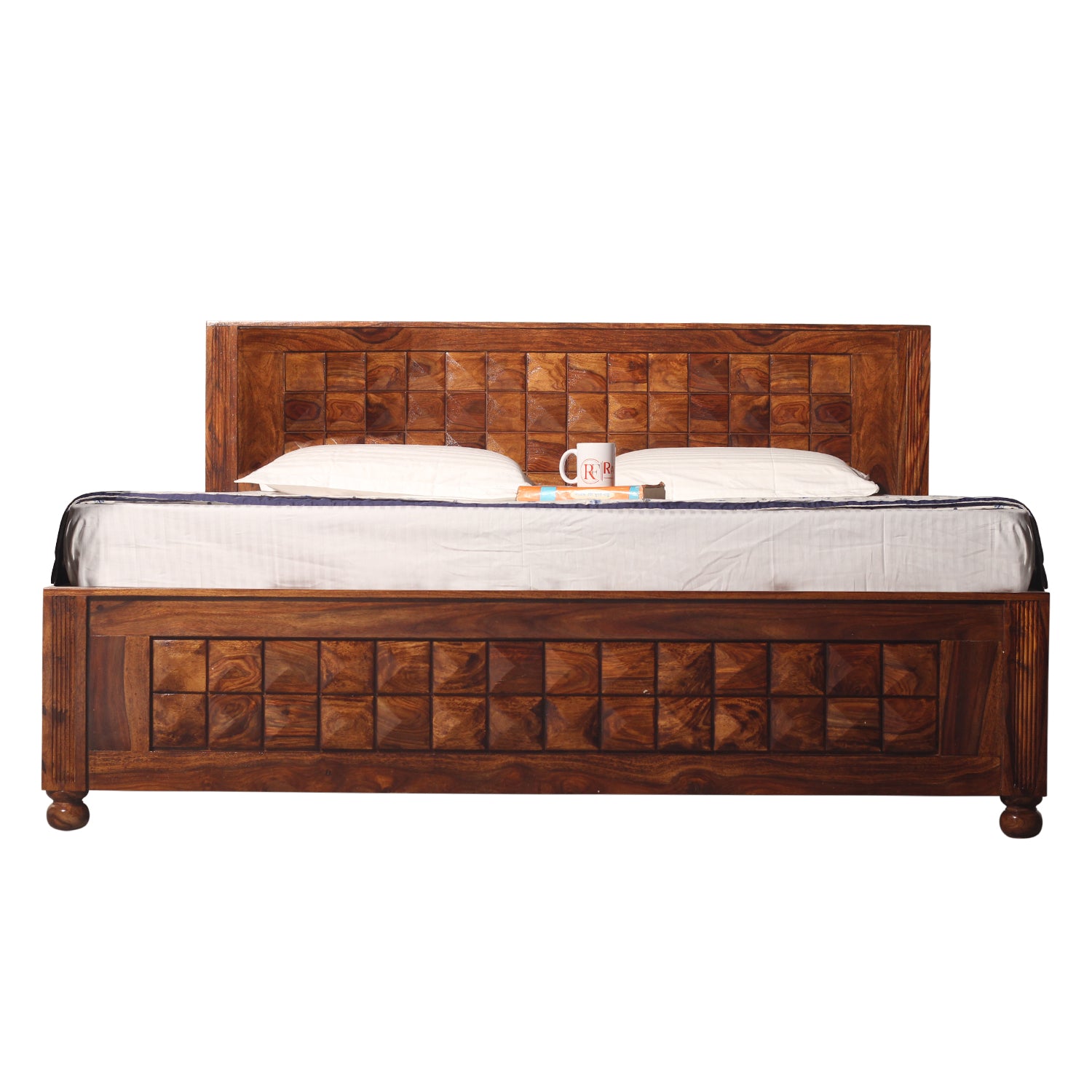 Diamond Solid Wood Double Bed With Box Storage in honey Oak Finish - Rajasthali Furniture 