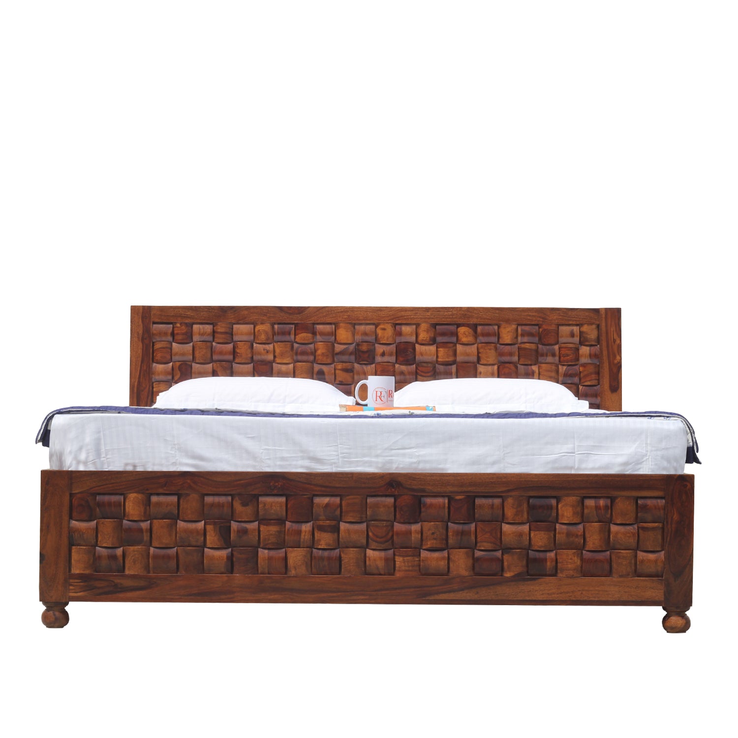 Solid Wood Niwar King Size Double Bed with Legs and Box Storage in Natural Finish - Rajasthali Furniture 