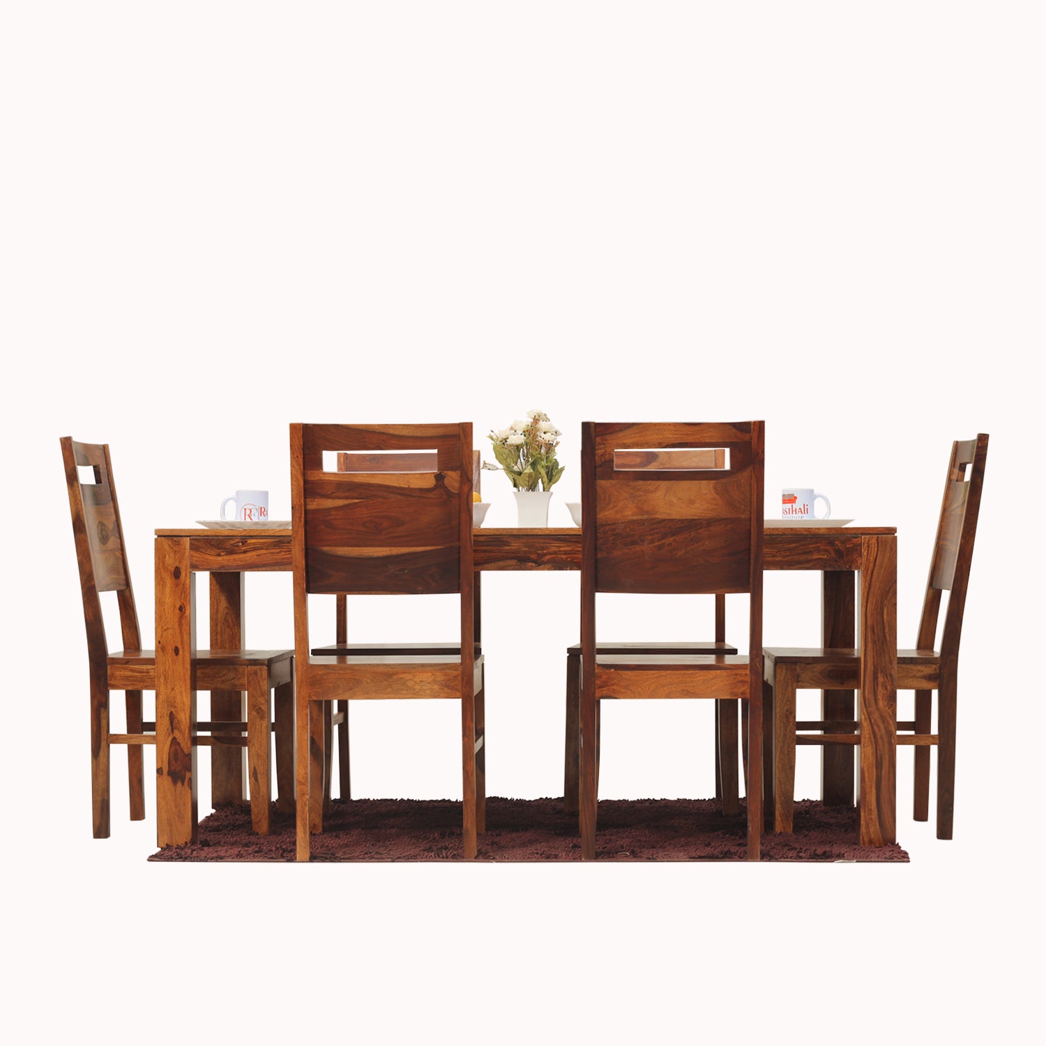 Rosa Solid Sheesham Wood Six Seat Dining Table Set in Natural Finish - Rajasthali Furniture 