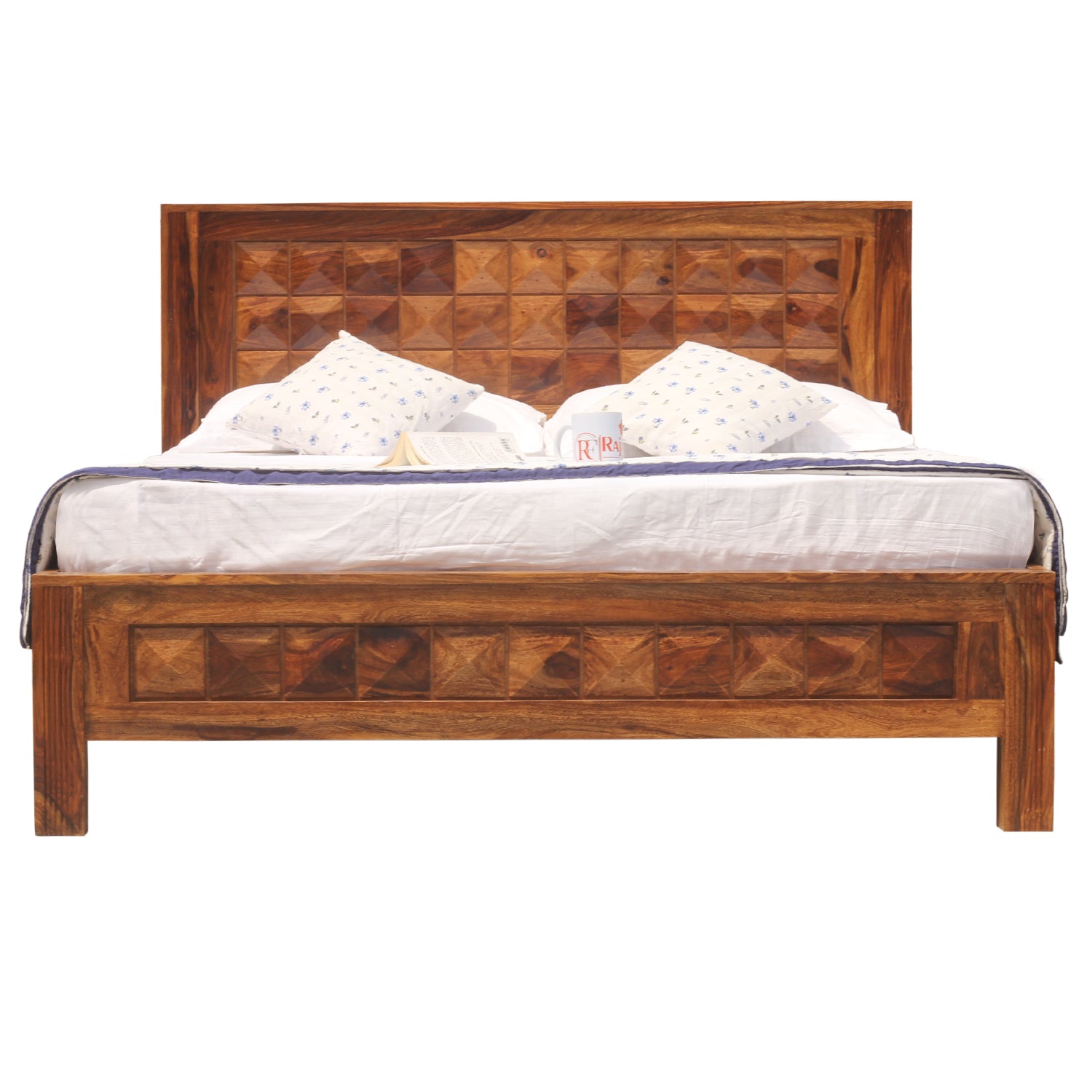 Diamond Solid Wood Double Bed Without Storage in honey Oak Finish - Rajasthali Furniture 