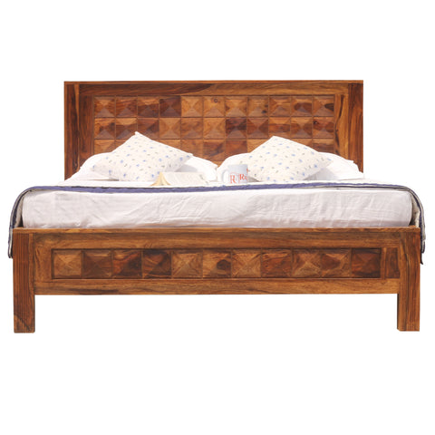 Diamond Solid Wood Double Bed Without Storage in honey Oak Finish - Rajasthali Furniture 