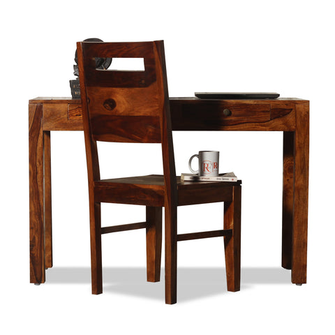 Sticky Solid Wood Two Drawer Writing Table cum Study Table in Honey Oak Finish - Rajasthali Furniture 