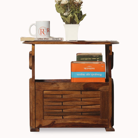 Solid Wood Niwar Magzine Stand cum Side Table in Natural Finish - Rajasthali Furniture 