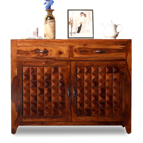 Diamond Solid Wood Two Door And Two Drawer Sideboard in Natural Finish - Rajasthali Furniture 