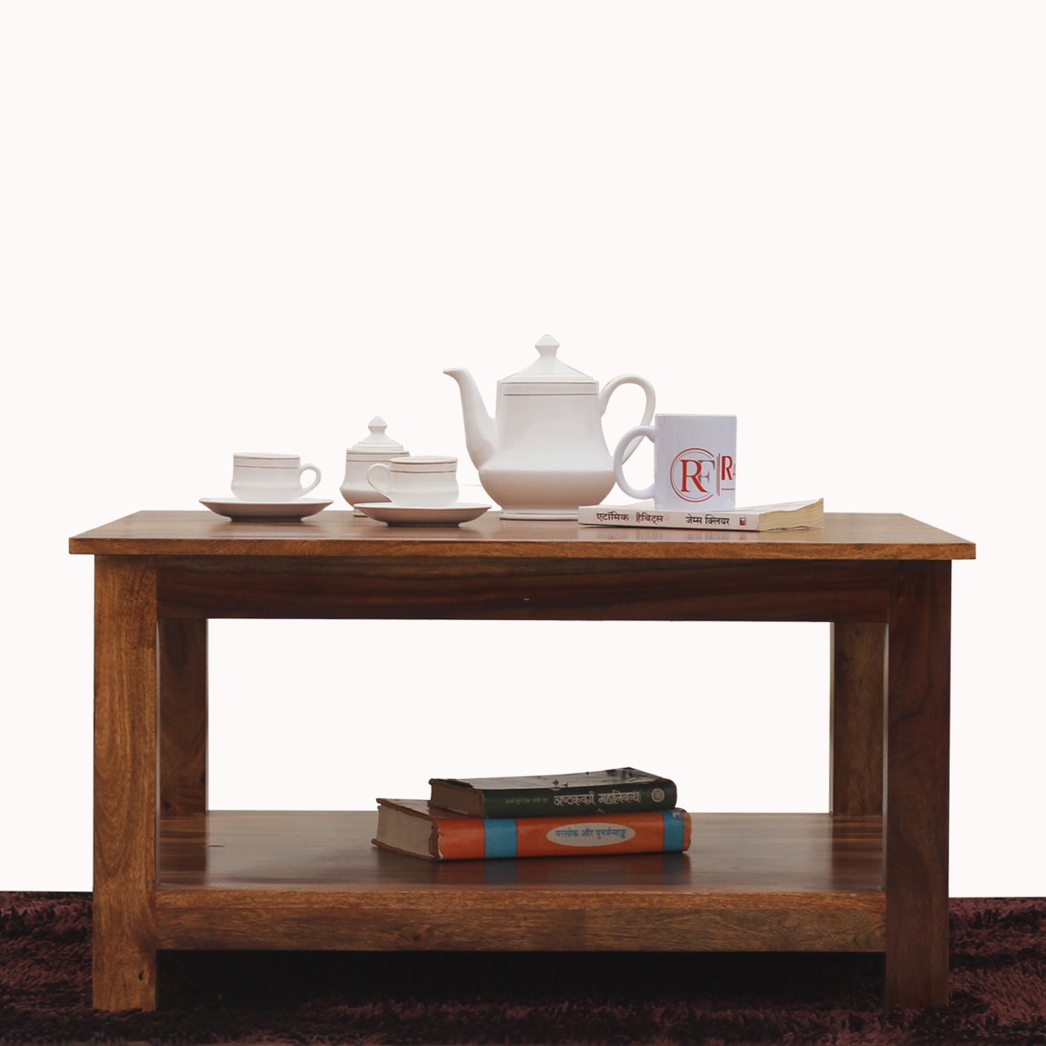 Marche Solid Wood Plain Top Square Shape Center Table in Honey Oak Finish - Rajasthali Furniture 