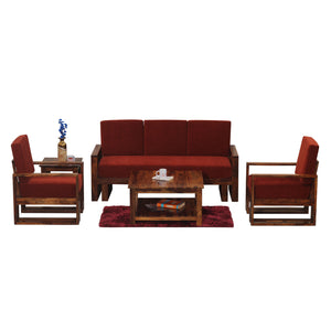 Cucus Double Leg Solid Wood Five Seat Sofa Set (3+1+1) In Honey Oak Finished - Rajasthali Furniture 