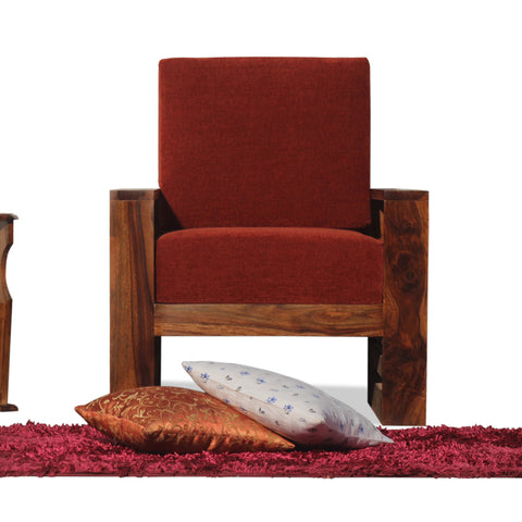 Seam Solid Wood Single Seat Sofa Set In Honey Oak Finished - Rajasthali Furniture 