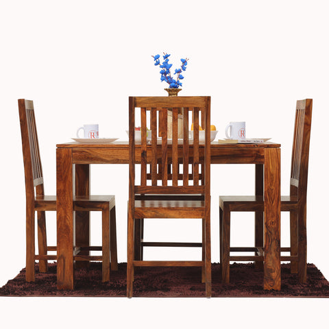 Samoa Solid Sheesham Wood Four Seat Dining Table set in Natural Finish - Rajasthali Furniture 