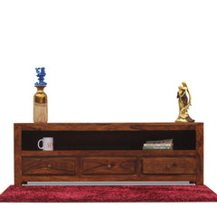 Trent Three Drawers with One Big Shelf wooden LCD cabinet in honey oak finish - Rajasthali Furniture 