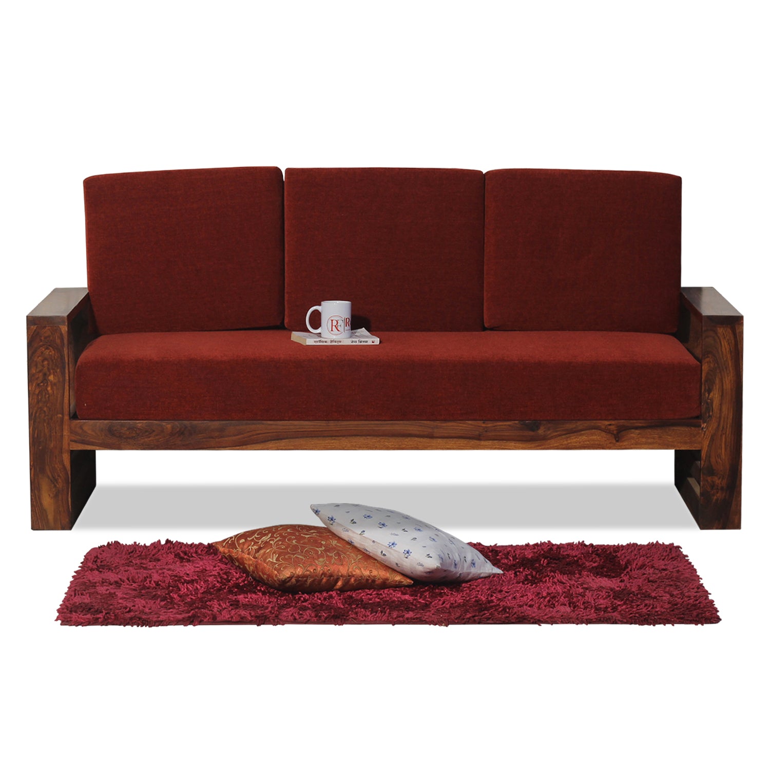 Seam Solid Wood Three Seat Sofa Set In Honey Oak Finished - Rajasthali Furniture 