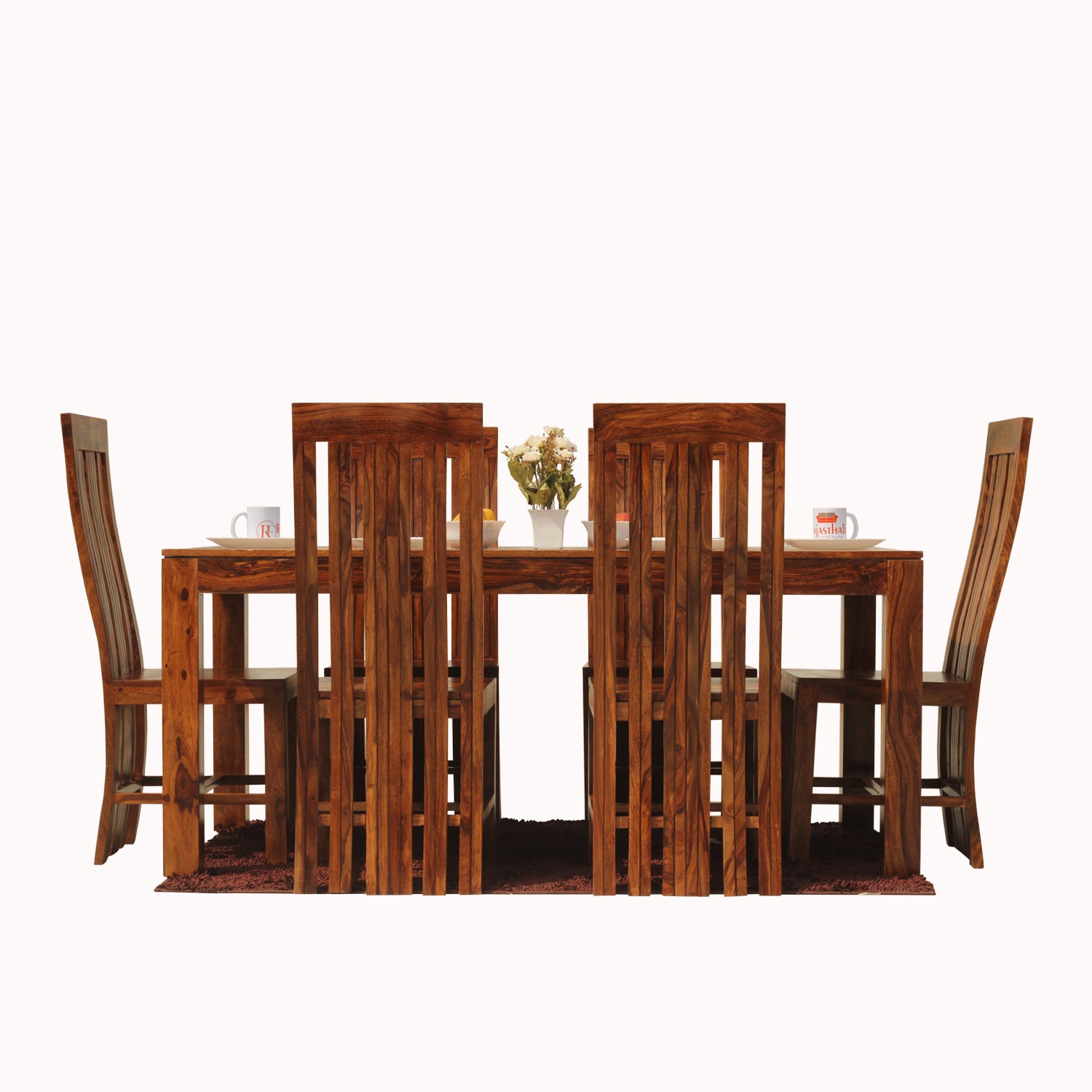 Poppy Solid Sheesham Wood Six Seat Dining Table Set in Natural Finish - Rajasthali Furniture 