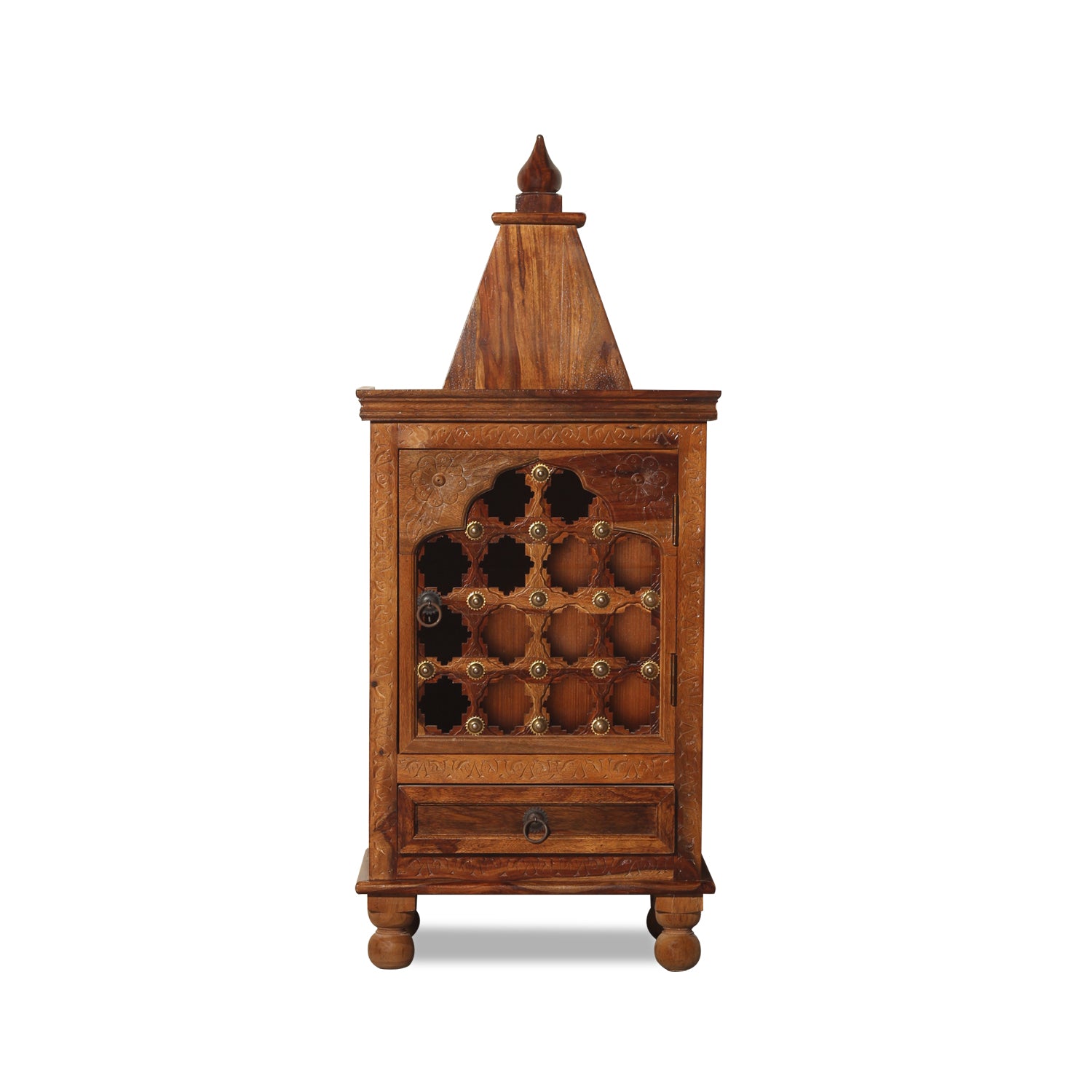 Dham Solid Wood Single Door and One Drawer Mandir in Honey Oak Finish - Rajasthali Furniture 