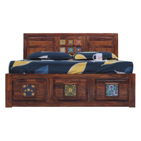 Hinton King Size Double Bed in Honey Oak Finished Rajasthali Furniture - Rajasthali Furniture 