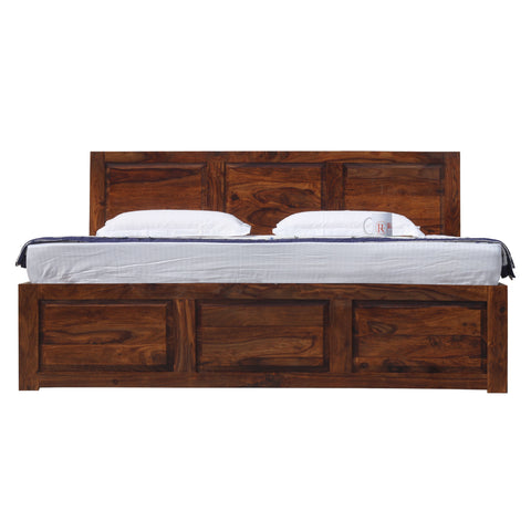 Fasica Solid Wood Double Bed with Box Storage in Honey Oak Finish - Rajasthali Furniture 