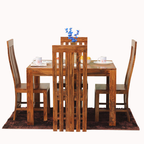 Poppy Solid Sheesham Wood Four Seat Dining table Set in Natural Finish - Rajasthali Furniture 