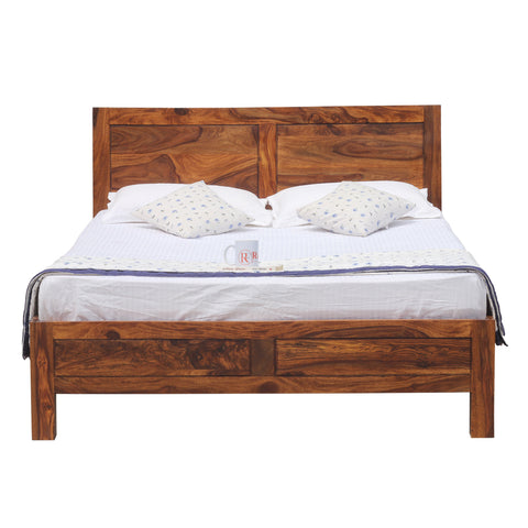 Helios Solid Wood Double Bed Without Storage in Honey Oak Finish - Rajasthali Furniture 