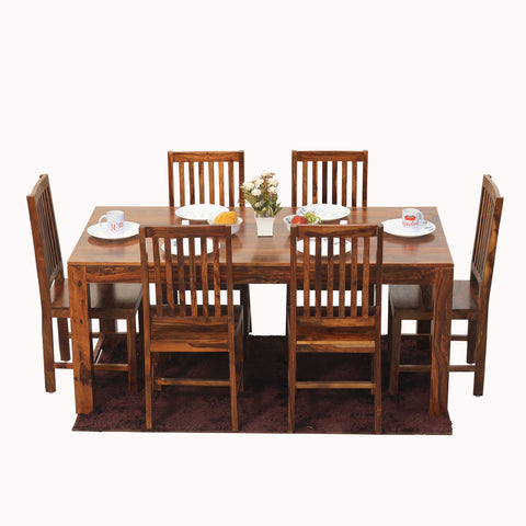 Samoa Solid Sheesham Wood Six Seat Dining Table set in Natural Finish - Rajasthali Furniture 