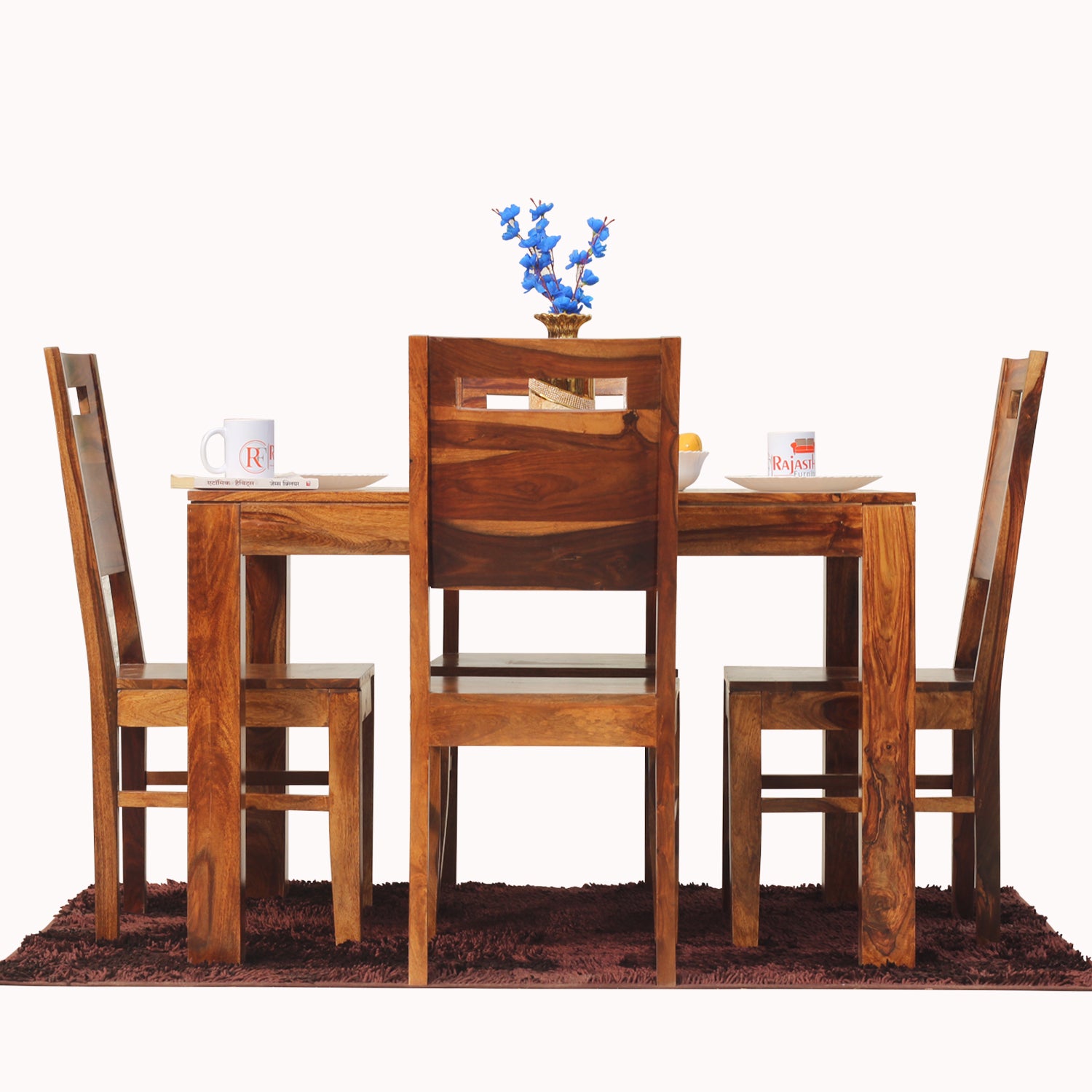 Rosa Solid Sheesham Wood Four Seat Dining table Set in Natural Finish - Rajasthali Furniture 