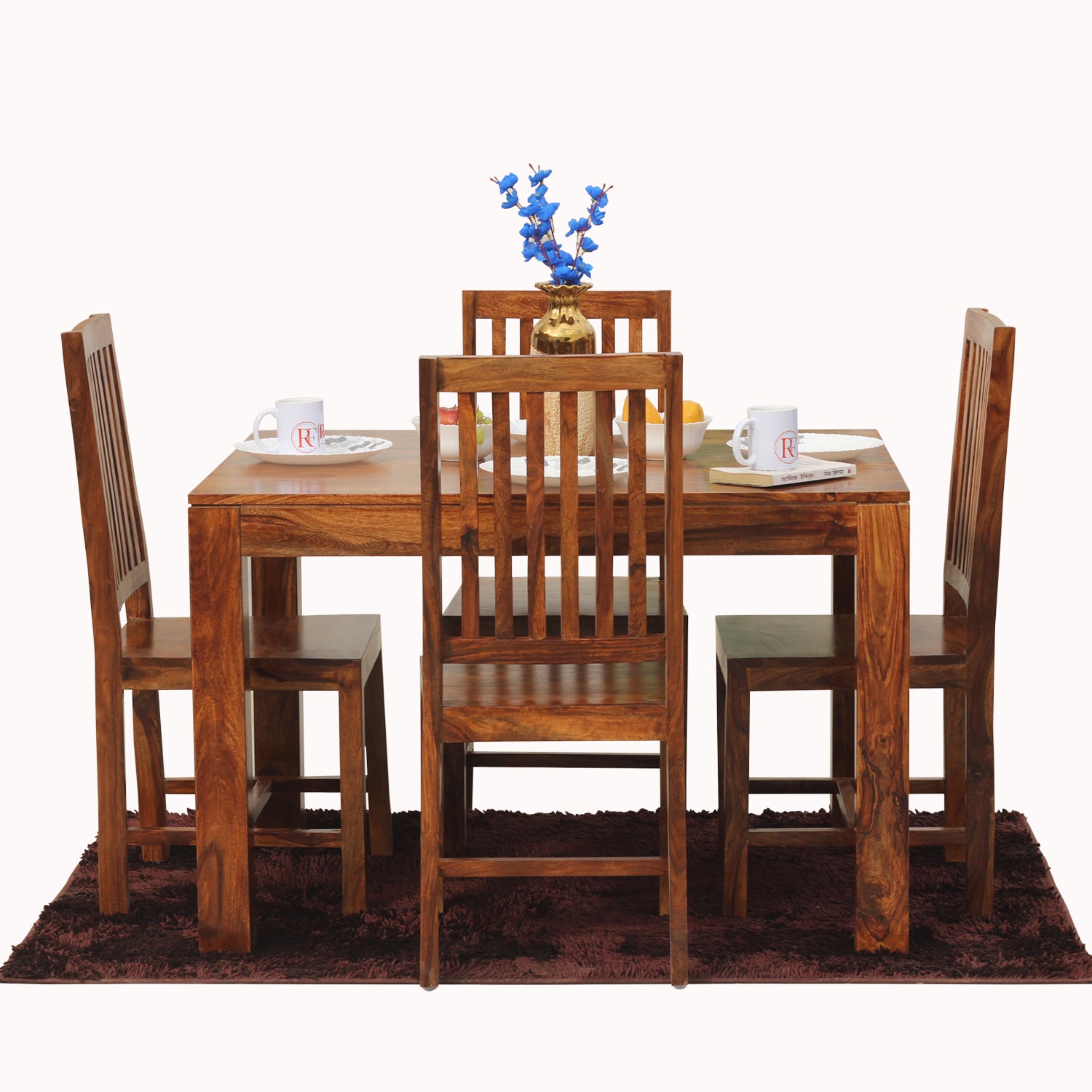 Samoa Solid Sheesham Wood Four Seat Dining Table set in Natural Finish - Rajasthali Furniture 