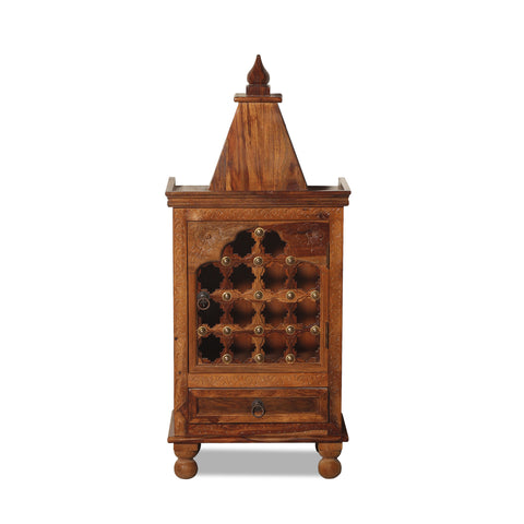 Dham Solid Wood Single Door and One Drawer Mandir in Honey Oak Finish - Rajasthali Furniture 