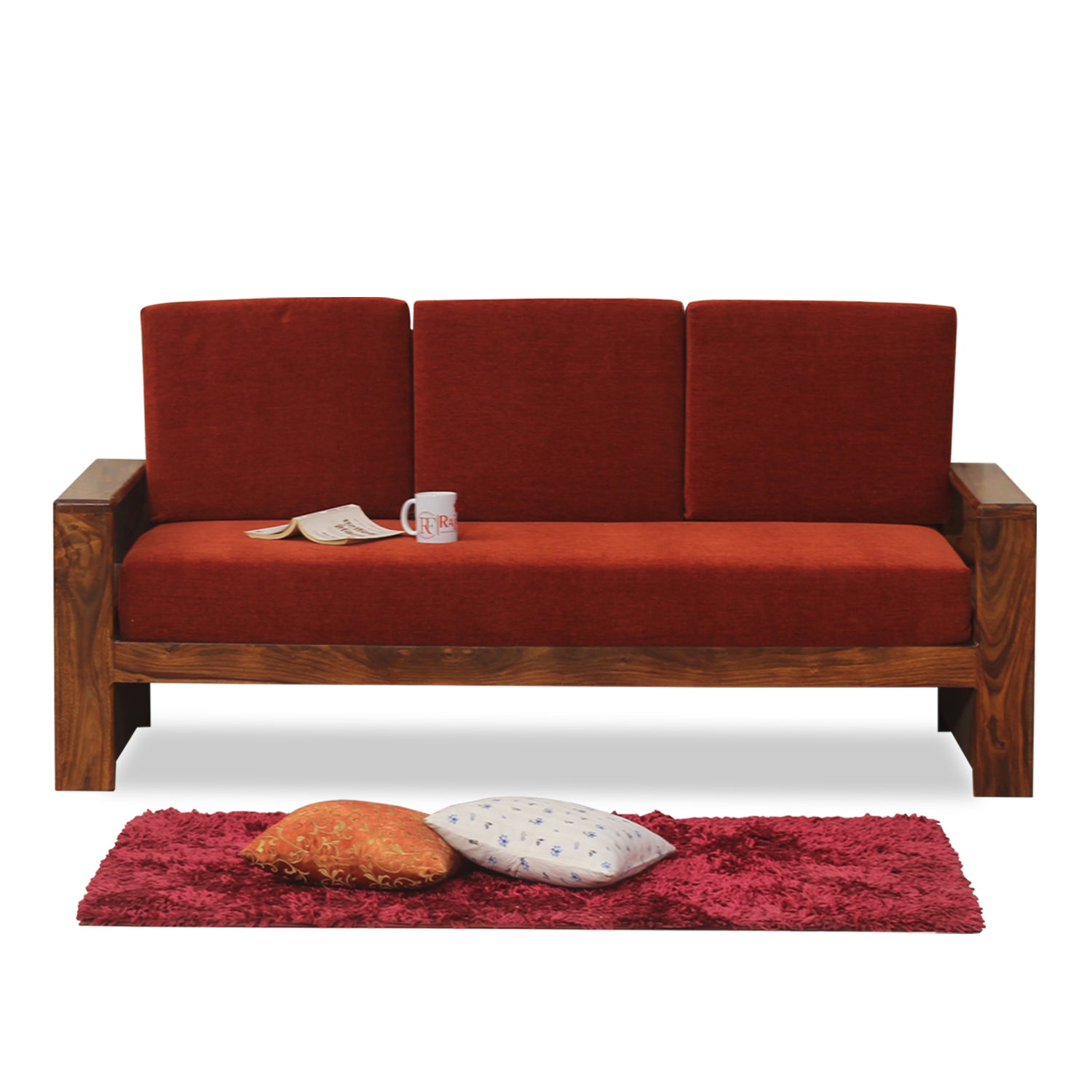 Ravishing Solid Wood Three Seat Sofa Set In Honey Oak Finished - Rajasthali Furniture 