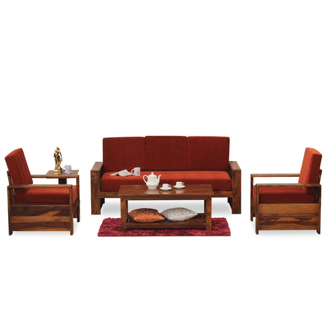 Ravishing Solid Wood Five Seat Sofa Set (3+1+1) In Honey Oak Finished - Rajasthali Furniture 