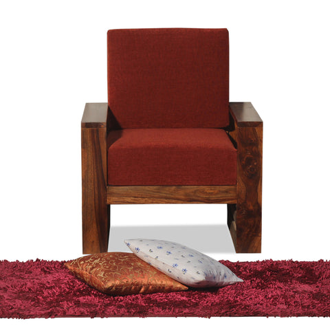 Seam Solid Wood Single Seat Sofa Set In Honey Oak Finished - Rajasthali Furniture 