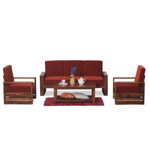 Seam Solid Wood Five Seat Sofa Set (3+1+1) In Honey Oak Finished - Rajasthali Furniture 