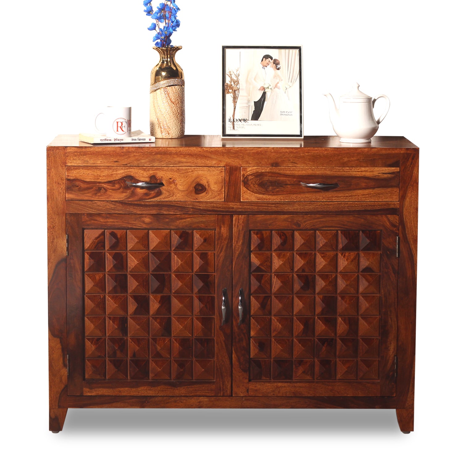 Diamond Solid Wood Two Door And Two Drawer Sideboard in Natural Finish - Rajasthali Furniture 