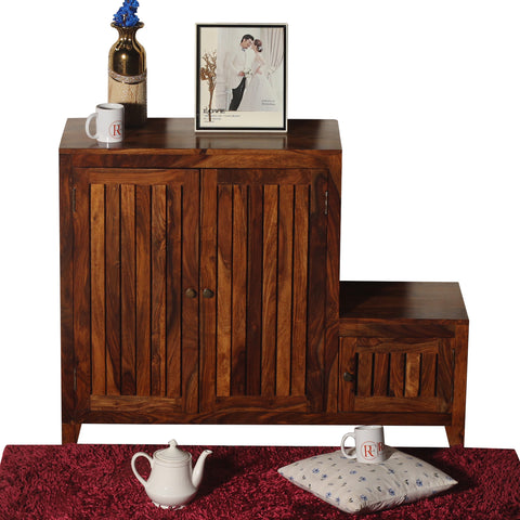 Frill Solid Wood Shoe Rack with Sitting Space in Honey Oak finish - Rajasthali Furniture 