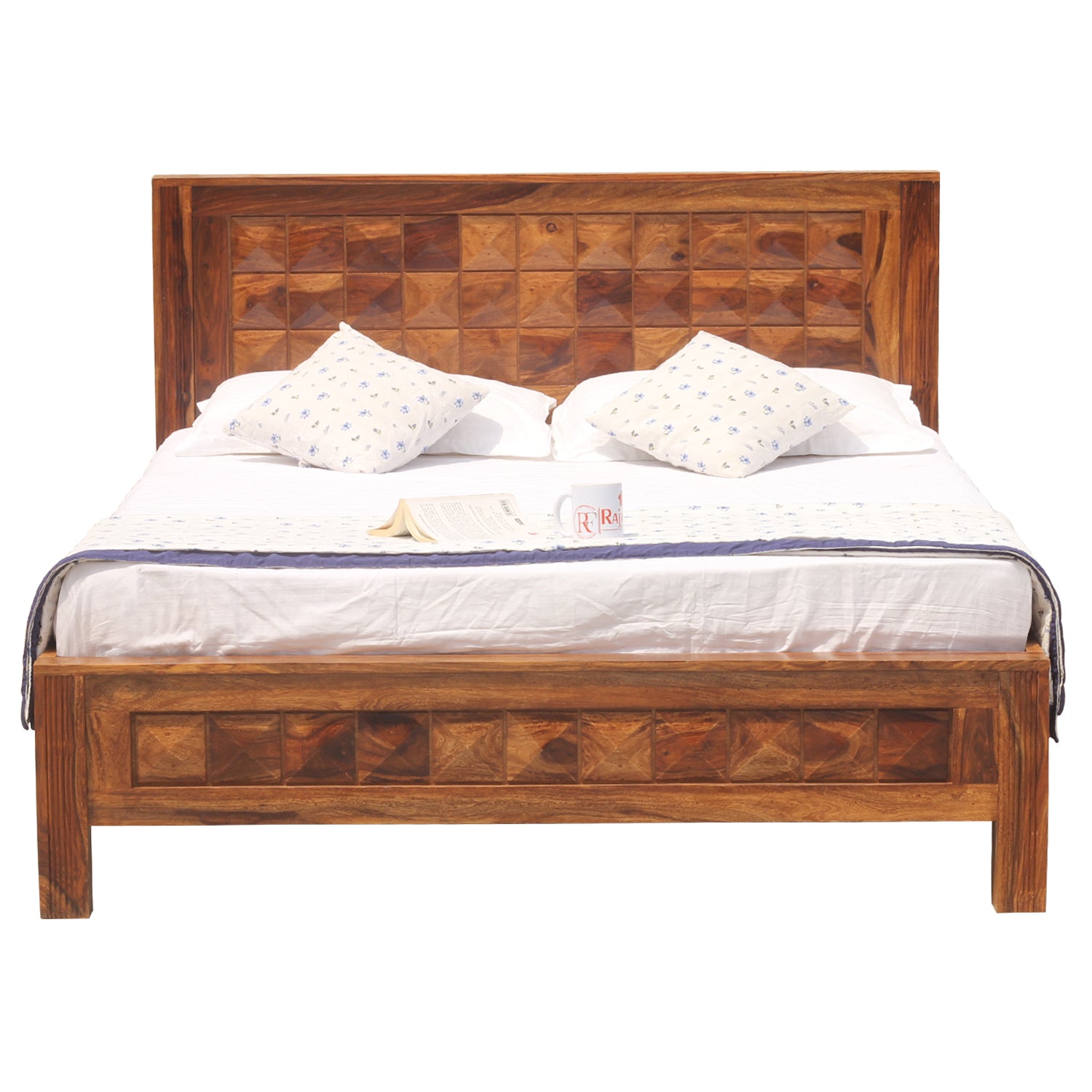 Diamond Solid Wood Double Bed Without Storage in honey Oak Finish - Rajasthali Furniture 