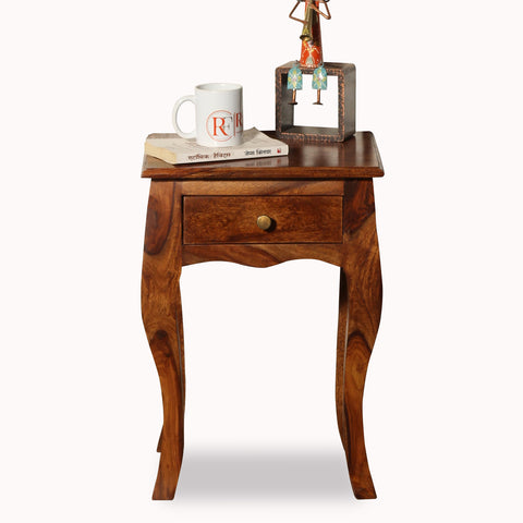 Viola Solid Sheesham Wood floor Mounted Side Table in Natural Finish - Rajasthali Furniture 