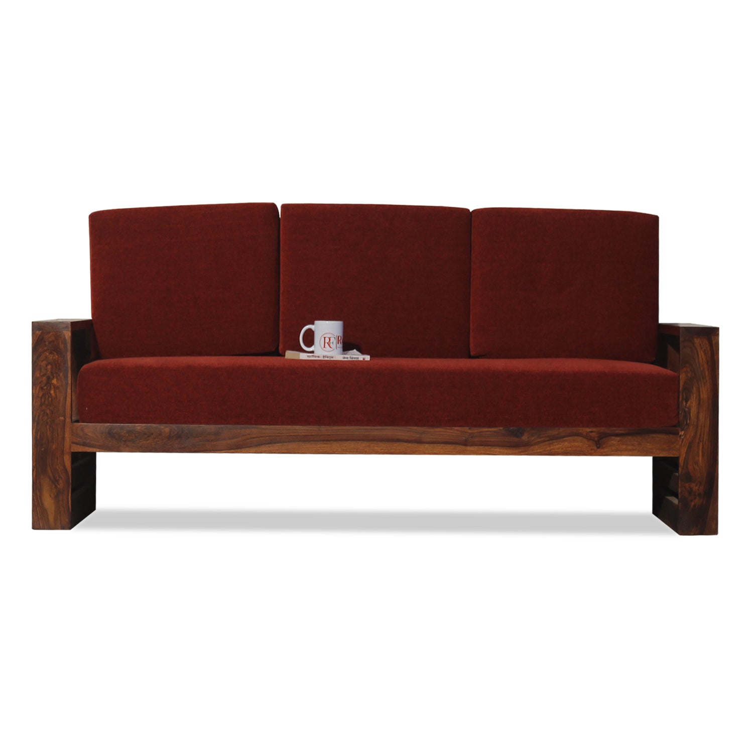 Seam Solid Wood Three Seat Sofa Set In Honey Oak Finished - Rajasthali Furniture 