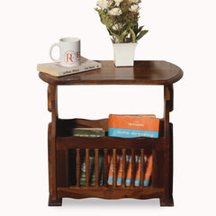 Solid Wood Gule Floor Mounted Magazine Stand cum Side Table in Natural Finish